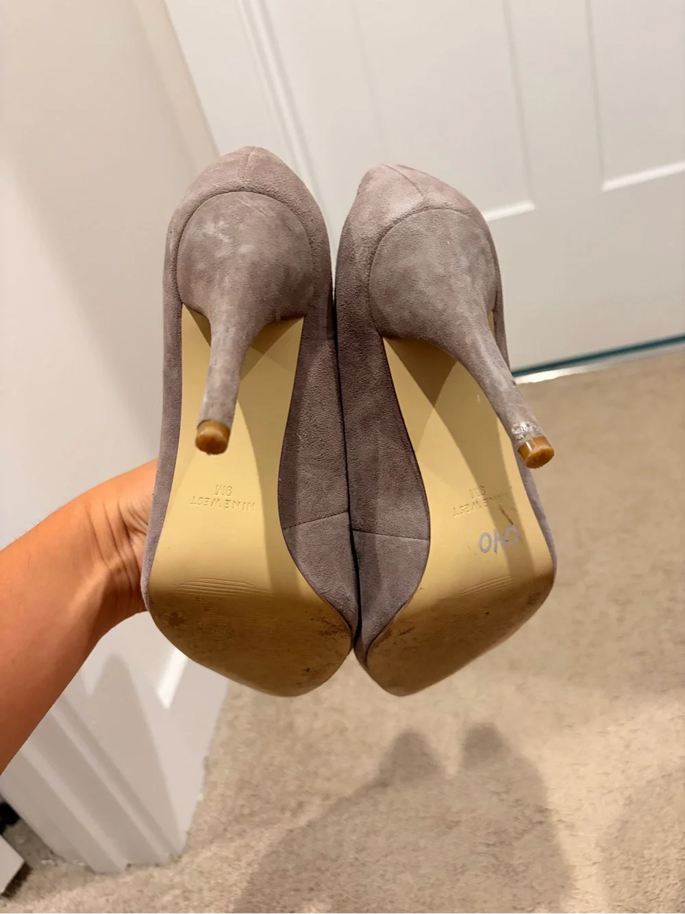 Nine West Gray Suede Pointed Toe Heels